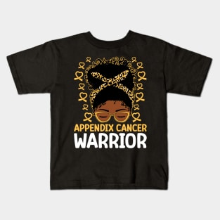 Afro Messy Bun Appendix Cancer Warrior Kids T-Shirt